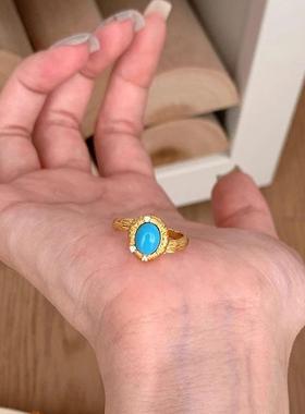 中古风个性化绿松石拉丝戒指