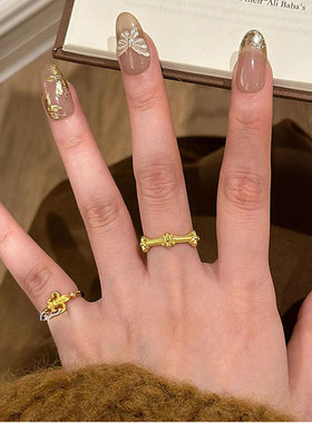 vintager中古拉丝金鸢尾花戒指