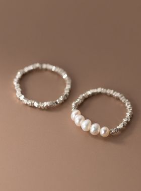 ins松紧简约气质光面珍珠戒指