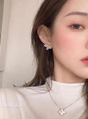 超仙白色珍珠花朵女温柔百搭耳饰
