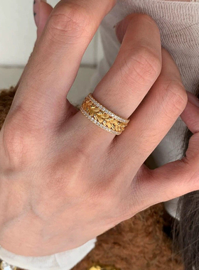 戒指女中古金色麦穗新款小众独特