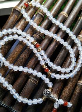 厂家 白色玉髓手链女士三圈情侣款玛瑙手串粉水晶饰品