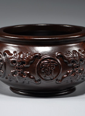 适用黑檀木雕刻聚宝盆摆件红木工艺家居客厅装饰聚宝盆店铺开业送