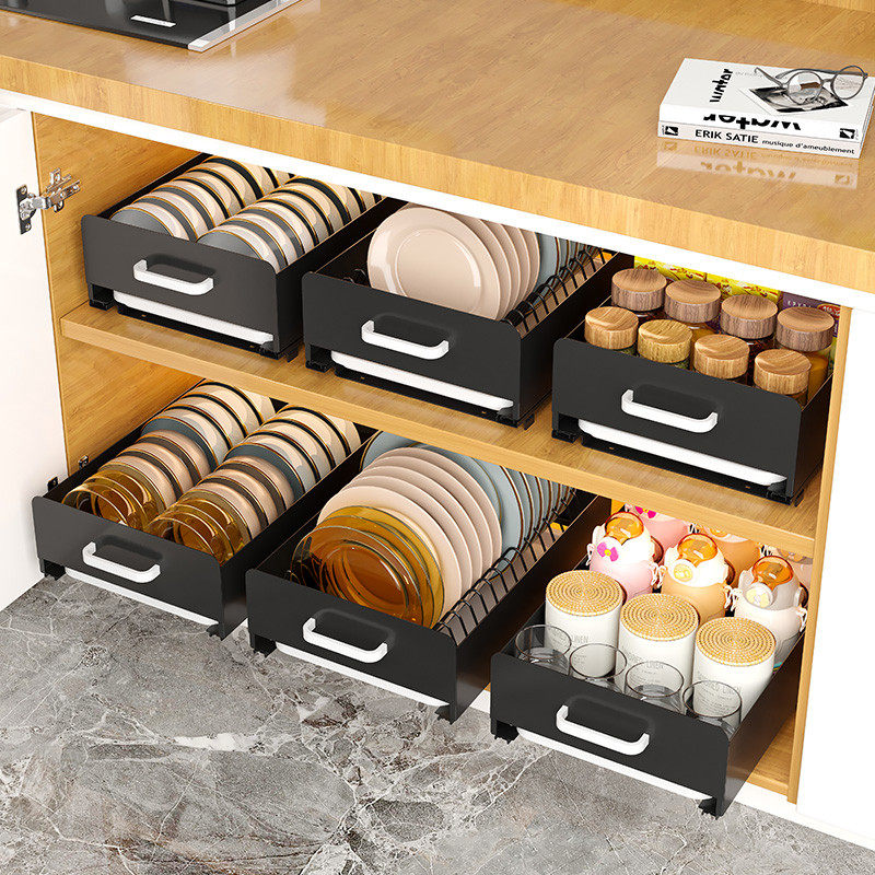 厨房碗架沥水架橱柜内置抽拉碗架拉篮抽屉式置物架碗碟碗盘收纳架,淘宝优惠券,粉丝福利购,淘宝优惠卷
