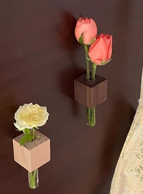 冰箱贴插花黑白板花瓶INS风手作留言磁性试管磁吸zakka木插花器