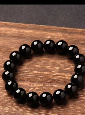 天然水晶黑玛瑙手链男士原石黑色玛瑙串珠手串女款小珠子正品男女