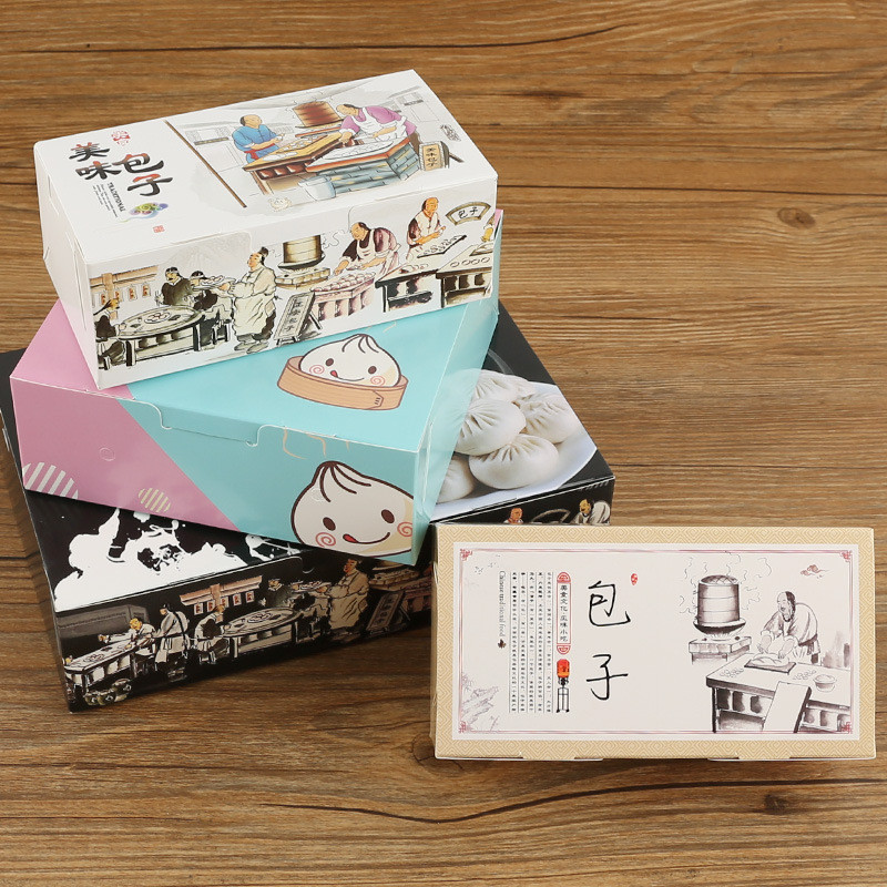 中式传统早餐包子外卖打包盒馒头一次性纸盒小笼包鲜肉包盒子包邮 - 图1