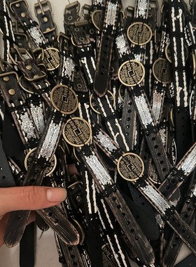 新中式山鬼花钱手链头层牛皮纯手工编织本命年手绳貔貅福字手环