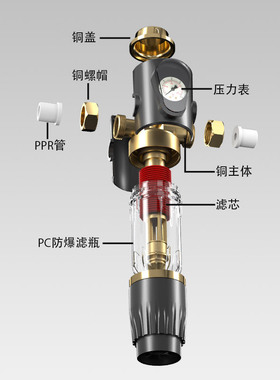 叠片式前置过滤器带表大流量家用反冲洗铜过滤净水机超滤机