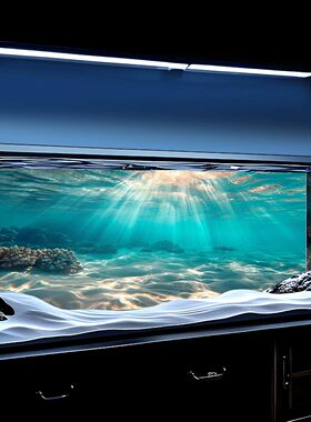3d立体贴画深海海底高清定制正胶外贴鱼缸背景贴纸水族箱造景壁纸