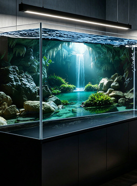 溪流缸水族箱造景装饰壁纸鱼缸背景专用5d立体画高清图水草缸贴纸