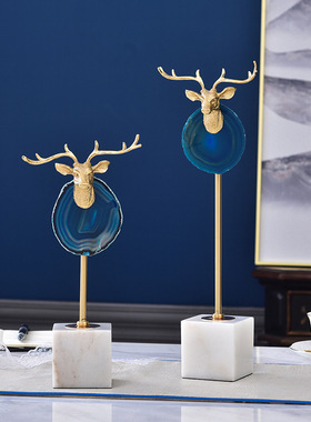 跨境轻奢大理石摆件高级感家居客厅玄关金属鹿礼物装饰艺术工艺品