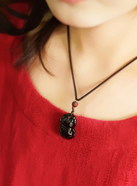 天然黑曜石吊坠本命年生肖猪挂件