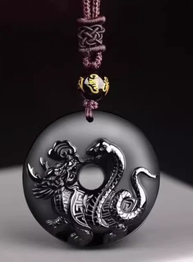 天然黑曜石吊坠玄武补水聚财挂件
