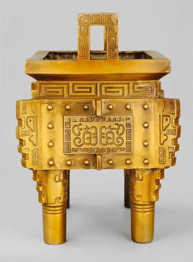 纯铜鼎摆件供奉香炉全铜鼎盛千秋四足方鼎招财家居客厅办公室开业