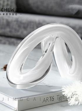 轻奢现代黑白手工玻璃艺术抽象卧室玄关客厅家居售楼桌面几何摆件