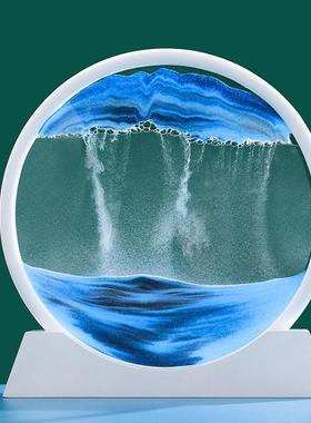 流沙画圆形风景玻璃摆件摆放创意时尚艺术液体沙漏简约装饰大号