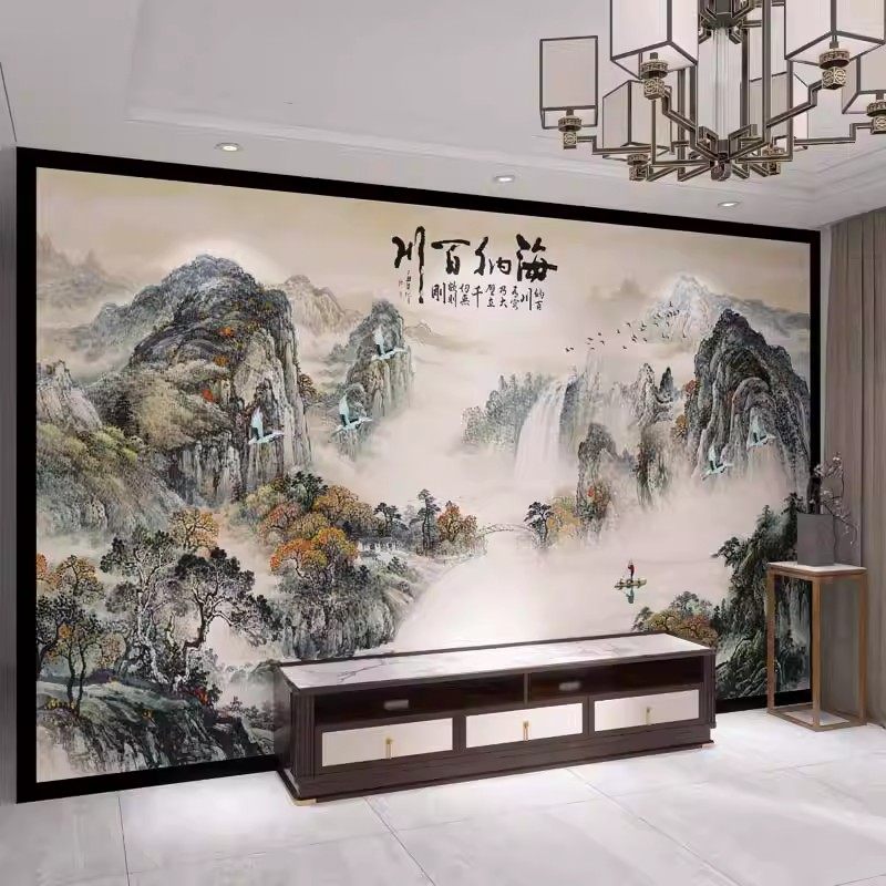 壁画3d立体中式山水电视背景墙壁纸客厅墙纸沙发装饰壁布影视墙布,淘宝优惠券,粉丝福利购,淘宝优惠卷