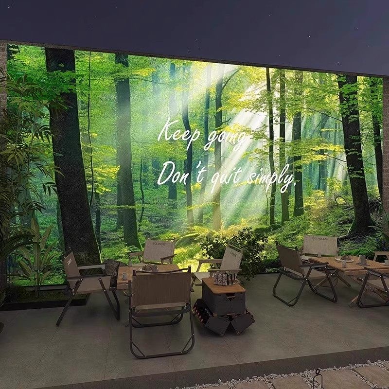 3D立体森林墙纸大自然露营风景餐厅视觉延伸空间墙布背景墙壁画纸,淘宝优惠券,粉丝福利购,淘宝优惠卷