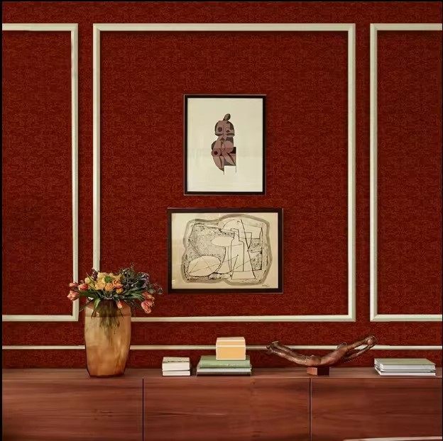 酒红色风格壁纸法式复古墙纸轻奢卧室欧式电视背景定制壁画3D墙布,淘宝优惠券,粉丝福利购,淘宝优惠卷