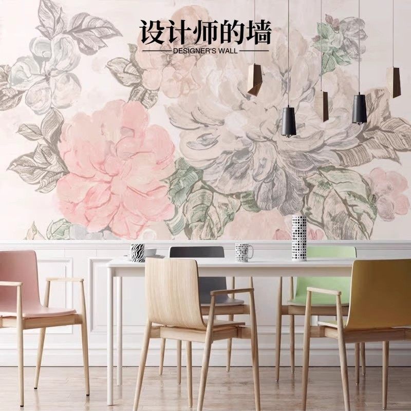 美式手绘牡丹花朵壁纸网红客厅卧室电视背景墙壁布壁画无缝8D墙布,淘宝优惠券,粉丝福利购,淘宝优惠卷