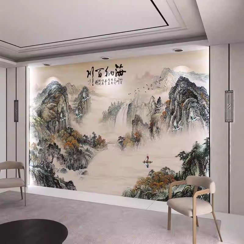 壁画3d立体中式山水电视背景墙壁纸客厅墙纸沙发装饰壁布影视墙布,淘宝优惠券,粉丝福利购,淘宝优惠卷