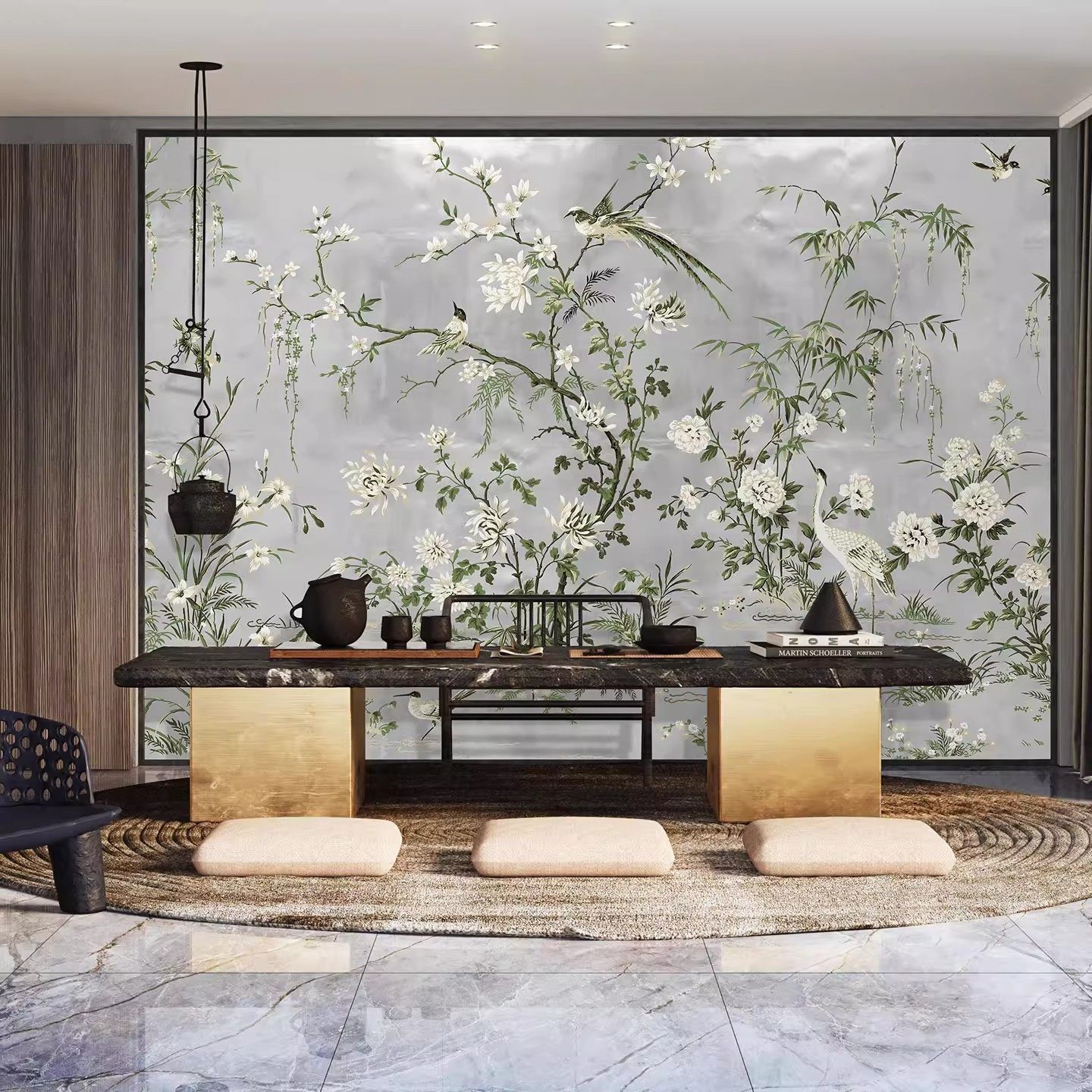 东方美学新中式壁布花鸟古代壁纸餐厅酒店前台硬包背景墙宋氏墙布,淘宝优惠券,粉丝福利购,淘宝优惠卷