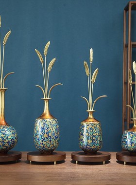 岁岁平安铜麦穗摆件入户玄关竖高新中式桌面装饰乔迁高档开业礼物