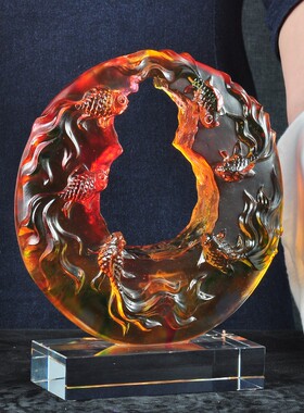 琉璃圆盘鱼摆件家居客厅玄关酒柜卧室装饰工艺品乔迁新居结婚礼品