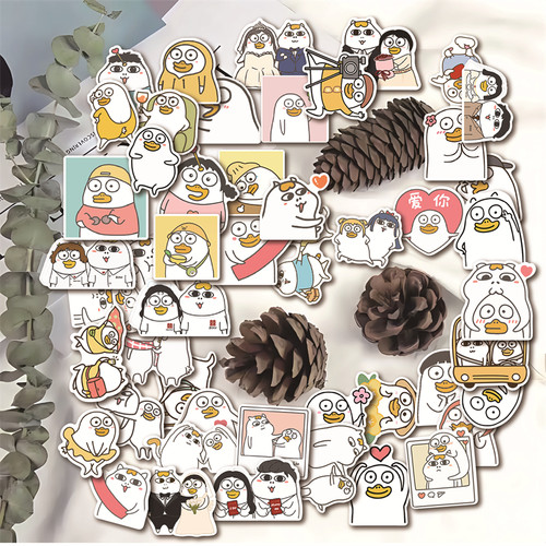 50张可爱创意表情包小刘鸭贴纸DIY旅行箱储物箱手机壳笔记本平板电脑桌面墙面门窗书架保温杯水杯不干胶贴画 - 图0