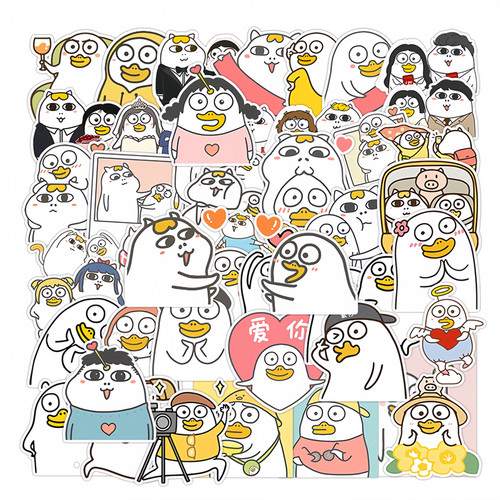 50张可爱创意表情包小刘鸭贴纸DIY旅行箱储物箱手机壳笔记本平板电脑桌面墙面门窗书架保温杯水杯不干胶贴画 - 图3
