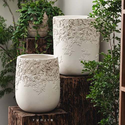 垂丝茉莉发财树琴叶榕小众高级侘寂风落地大花盆高款客厅庭院阳台 - 图1