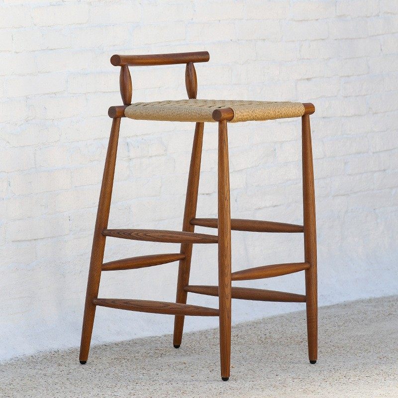 户外实木吧椅庭院吧台椅子柚木藤编吧椅民宿室外高脚凳,淘宝优惠券,粉丝福利购,淘宝优惠卷