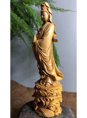 小叶黄杨木雕念珠观音净菩萨26家居木质摆件木工艺品
