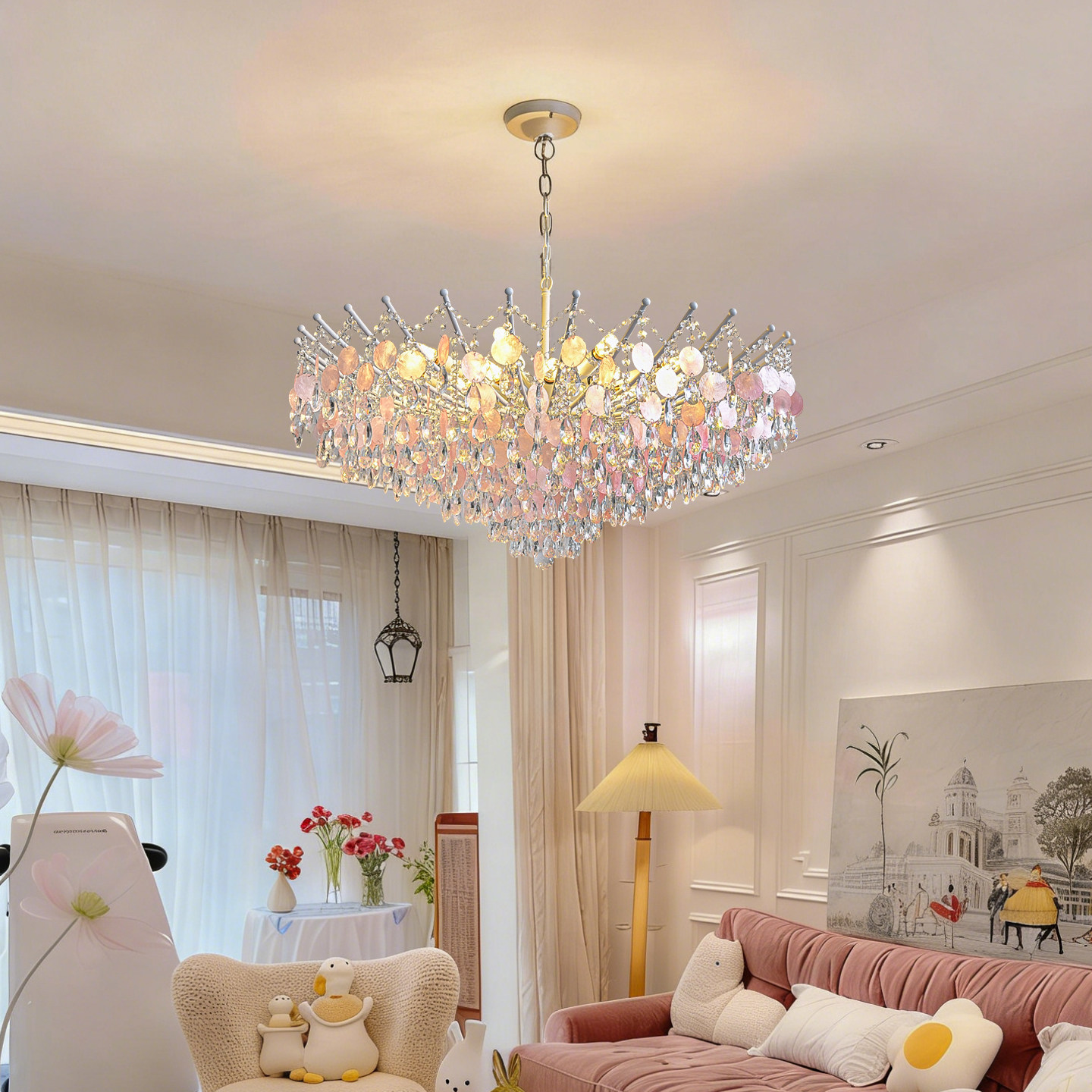 NEIWAI内外法式轻奢水晶客厅吊灯创意粉色贝壳奶油风卧室书房灯具,淘宝优惠券,粉丝福利购,淘宝优惠卷