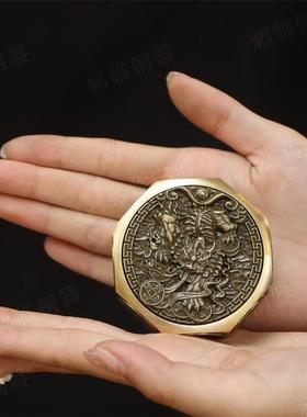 纯黄铜赚钱手把件十面十方来财六面转解压铜把件生肖指尖旋转陀螺