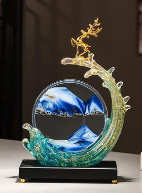 创意流沙画鹿摆件餐边柜子客厅电视柜办公室高级感家居好物装饰品