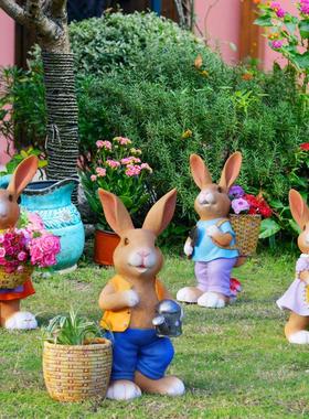 别墅花园庭院装饰卡通兔子动物摆件花缸户外院子园林景观雕塑小品