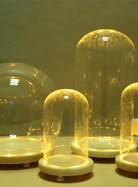 发光玻璃i罩尘罩dy装饰桌面摆件永防生花干花透子08695明玻璃罩展