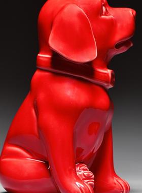 红色陶瓷狗摆件可爱十二生肖小狗工艺旺财客厅家居房屋补角装饰品