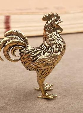 黄铜小摆件纯桌面手把件生肖十二大公鸡镇吉茶祥宅物道茶宠工6076