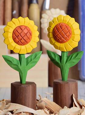 L老uxe手工木雕向日葵摆件创意桌面家居装物中考毕业师生30541饰