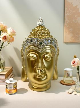 佛头摆件复古释迦牟尼家居客厅办公室装饰如来佛祖鎏金树脂工艺品