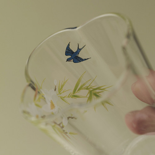 里作 燕归来透明玻璃花口杯精致高端女神杯功夫茶具品茗杯主人杯 - 图1