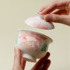 Light pink peony Sancai tureen, snowflake white ceramic thin body, non-hot tea brewing set, Kung Fu tea set, tea bowl