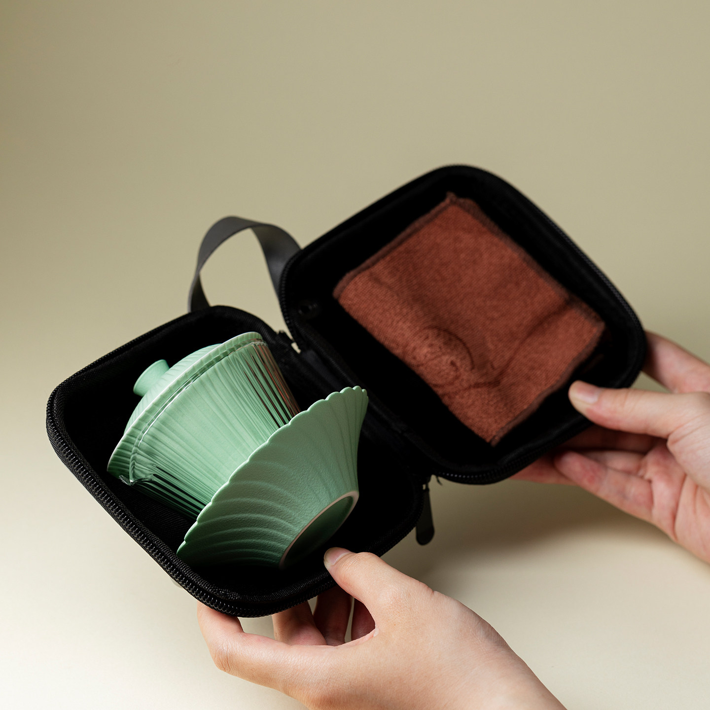 里作 竹青釉旅行茶具套装一碗三杯便携式户外露营泡茶壶茶杯公杯,淘宝优惠券,粉丝福利购,淘宝优惠卷