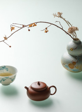 里作中式陶瓷葫芦花瓶纯手工焦糖釉福禄双花插高颜值摆件干花花器