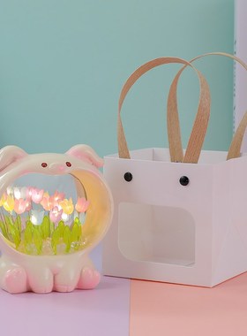 萌宠郁金香小夜灯摆件手工卧室书房装饰品送人闺蜜七夕节生日礼物