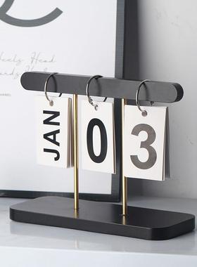 北欧风轻奢木质翻页日历台历摆件客厅玄关办公室桌面酒柜装饰品