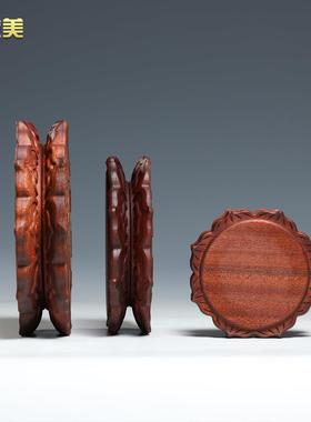 微美实木莲花底座佛像石头奇石茶壶盆景花瓶花盆香炉木质圆形底座